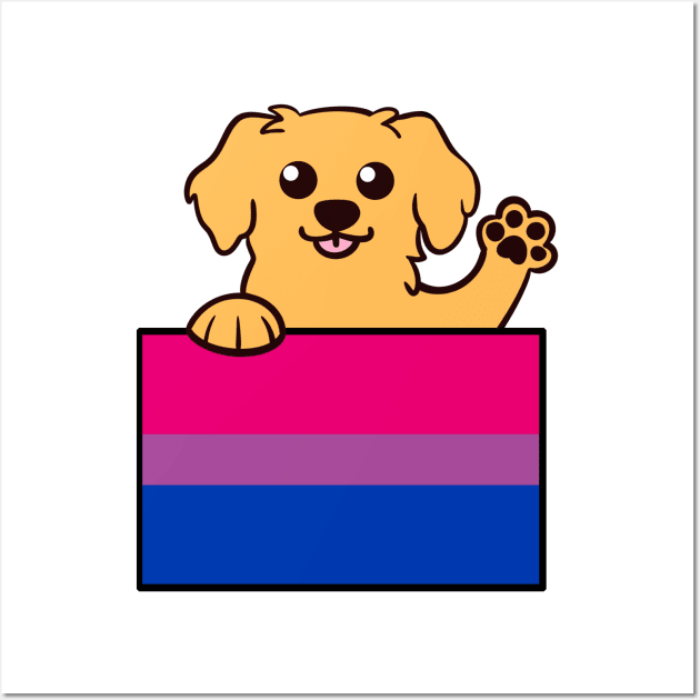 Love is Love Puppy - Golden Retriever - Bi Pride Flag Wall Art by LittleGreenHat